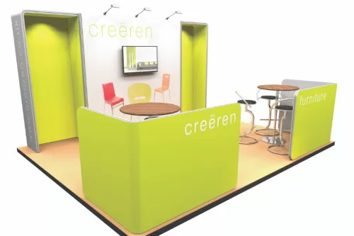 Mobiler Messestand mit Stoffgrafiken - 16qm